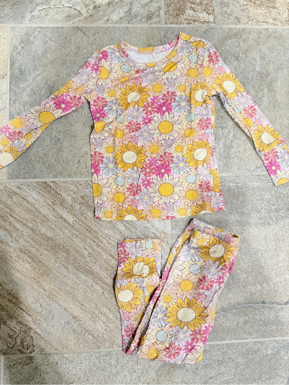 Girls' Floral Sunflower Long-Sleeve Pajama Set - Pink & Yellow